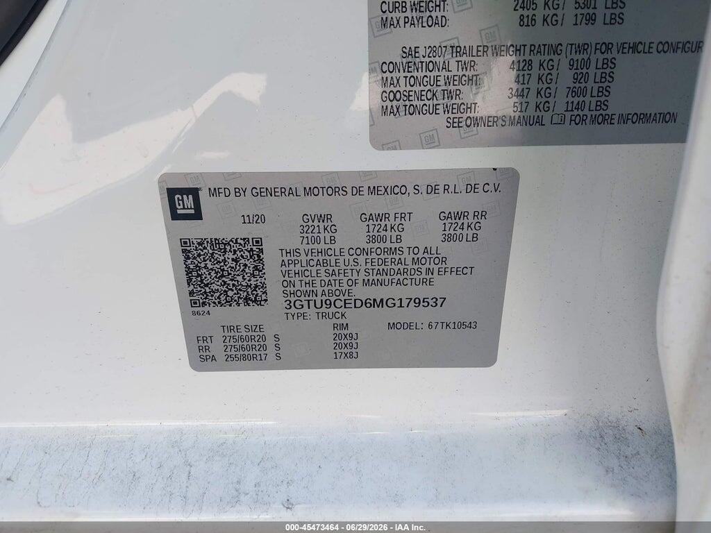 3GTU9CED6MG179537 2021 GMC SIERRA 1500 photo no. 9