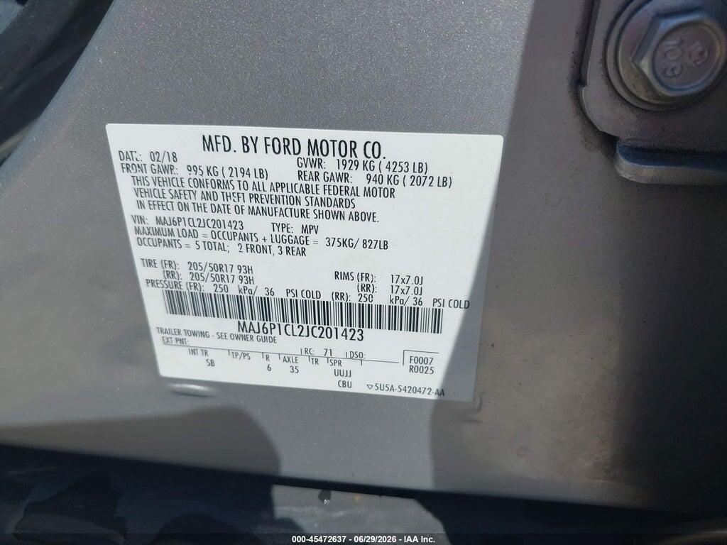 MAJ6P1CL2JC201423 2018 FORD ECOSPORT photo no. 9