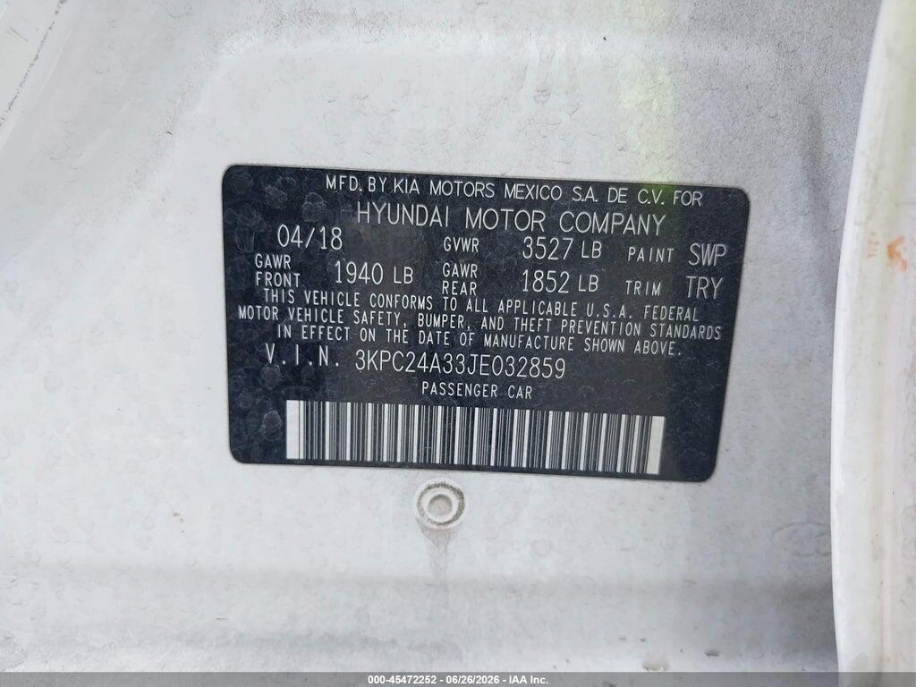 3KPC24A33JE032859 2018 HYUNDAI ACCENT photo no. 9