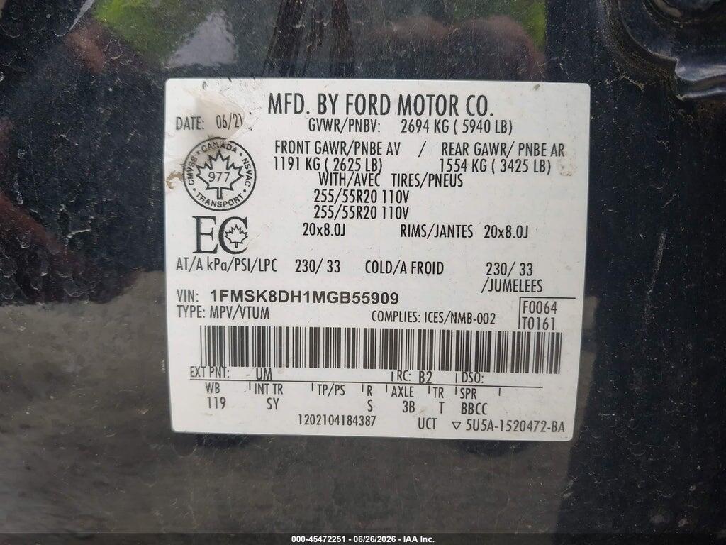 1FMSK8DH1MGB55909 2021 FORD EXPLORER photo no. 9