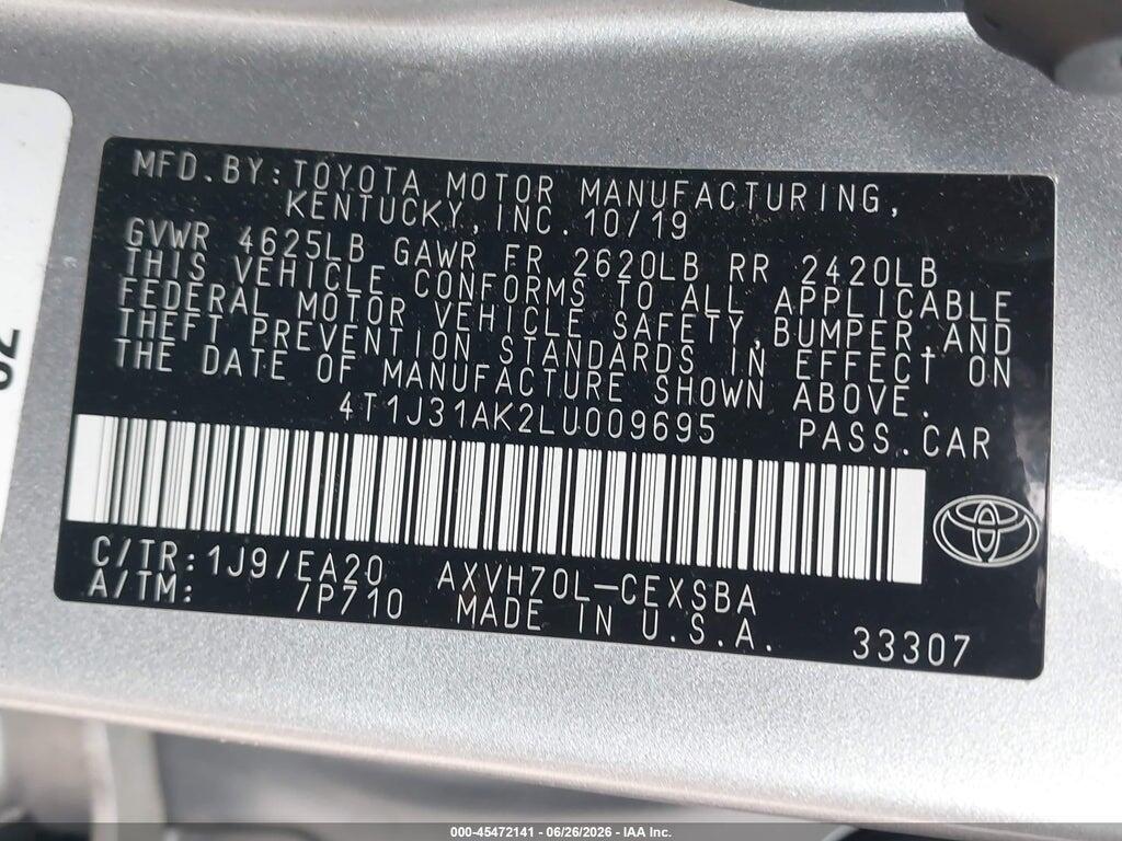 4T1J31AK2LU009695 2020 TOYOTA CAMRY photo no. 9