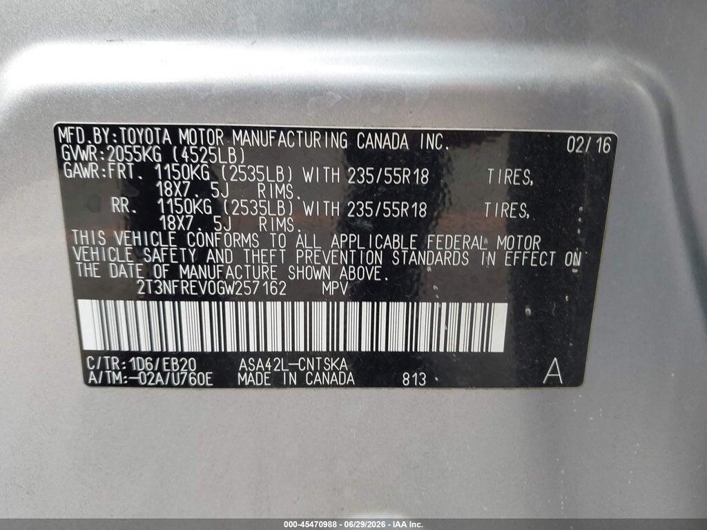 2T3NFREV0GW257162 2016 TOYOTA RAV4 photo no. 9