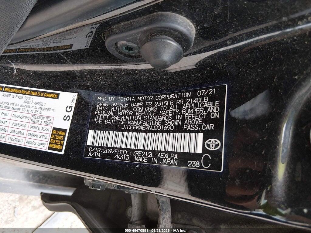 JTDEPMAE7NJ201690 2022 TOYOTA COROLLA photo no. 9