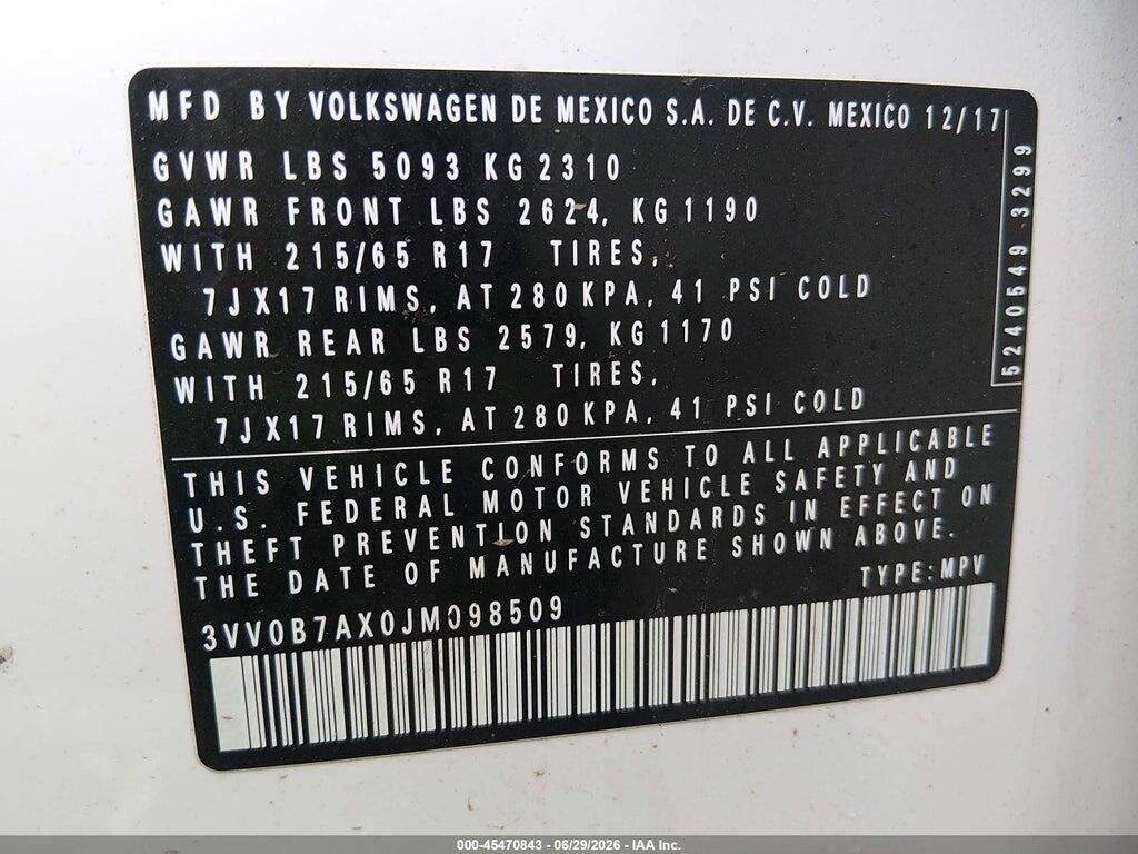 3VV0B7AX0JM098509 2018 VOLKSWAGEN TIGUAN photo no. 9