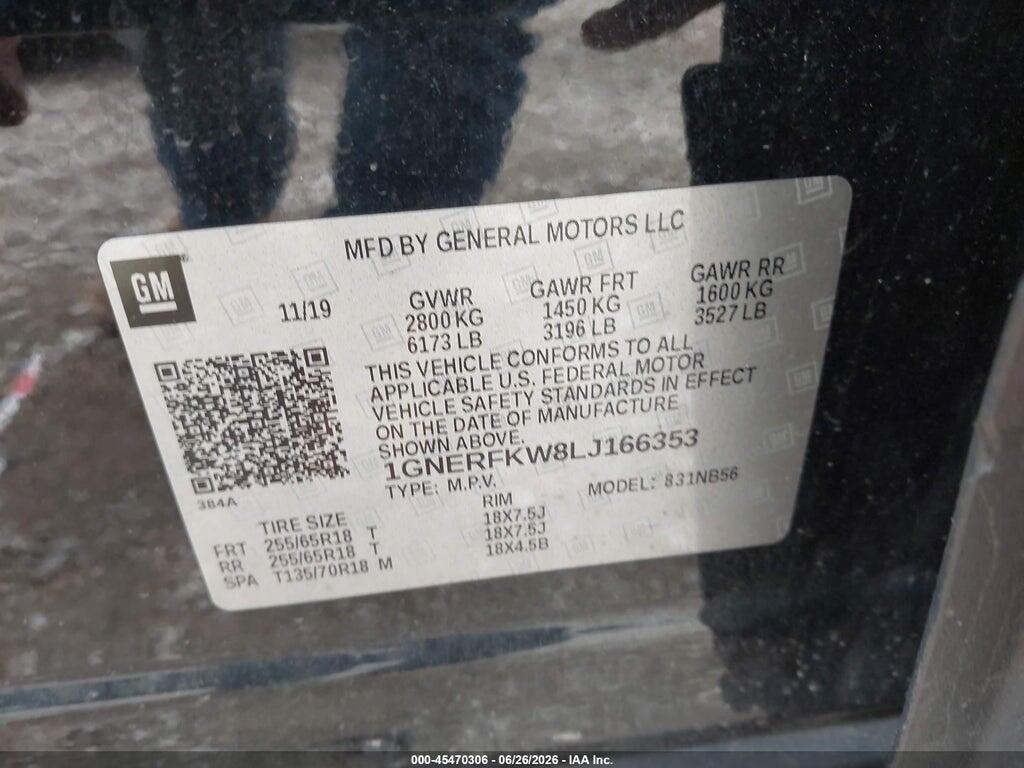 1GNERFKW8LJ166353 2020 CHEVROLET TRAVERSE photo no. 9