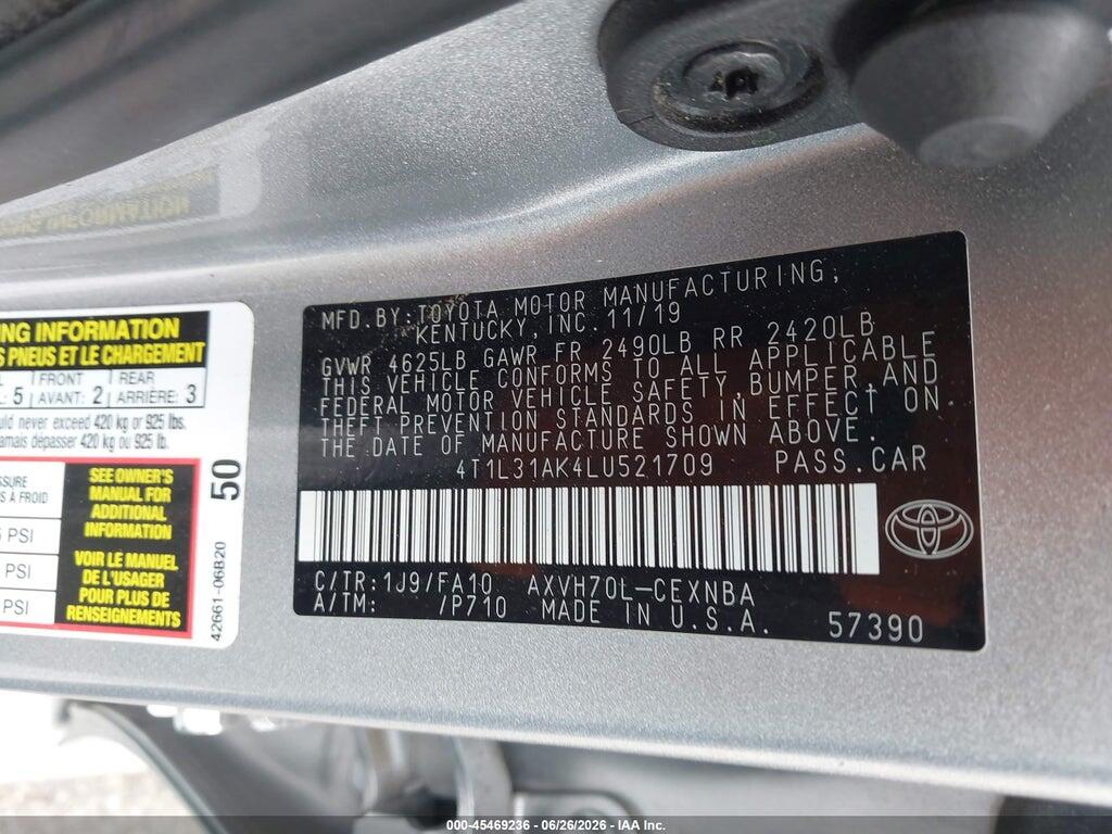 4T1L31AK4LU521709 2020 TOYOTA CAMRY photo no. 9