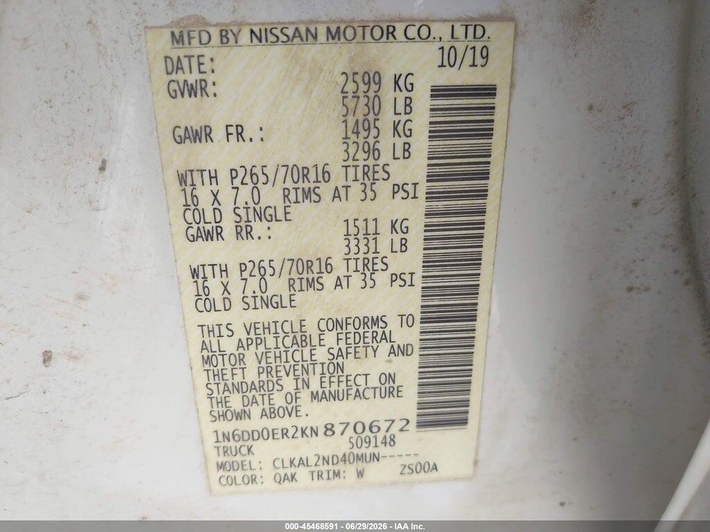 1N6DD0ER2KN870672 2019 NISSAN FRONTIER photo no. 9