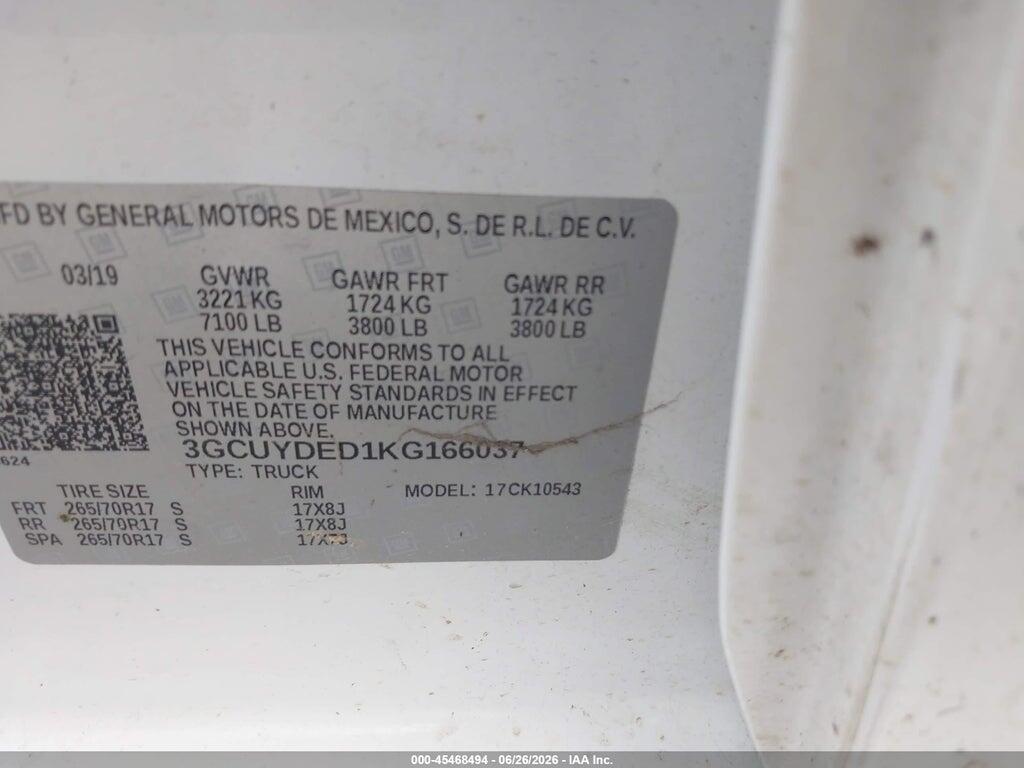 3GCUYDED1KG166037 2019 CHEVROLET SILVERADO 1500 photo no. 9