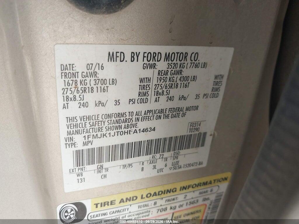 1FMJK1JT0HEA14634 2017 FORD EXPEDITION EL photo no. 9