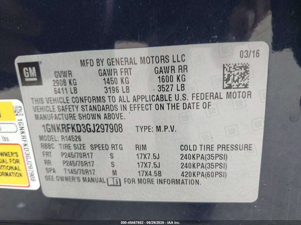 1GNKRFKD3GJ297908 2016 CHEVROLET TRAVERSE photo no. 9