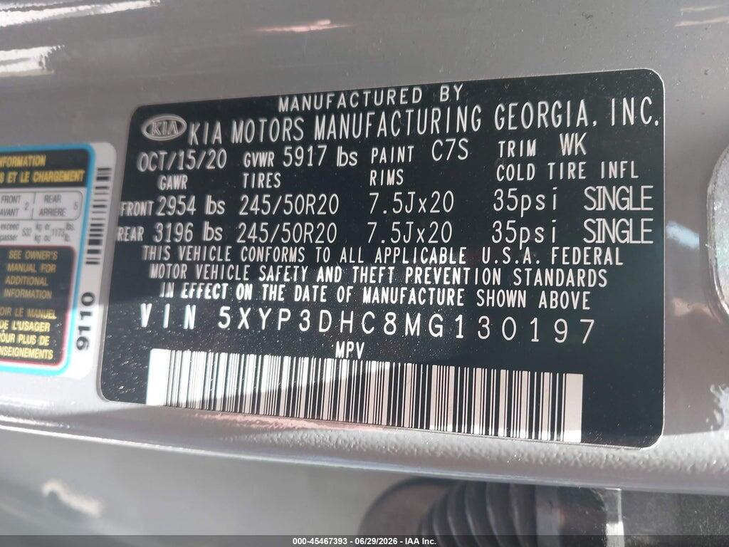 5XYP3DHC8MG130197 2021 KIA TELLURIDE photo no. 9