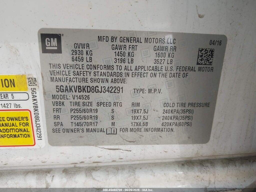 5GAKVBKD8GJ342291 2016 BUICK ENCLAVE photo no. 9