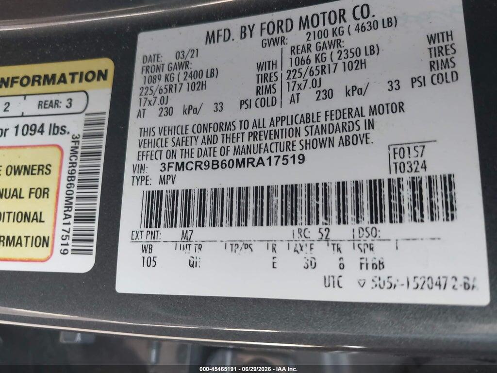 3FMCR9B60MRA17519 2021 FORD BRONCO SPORT photo no. 9