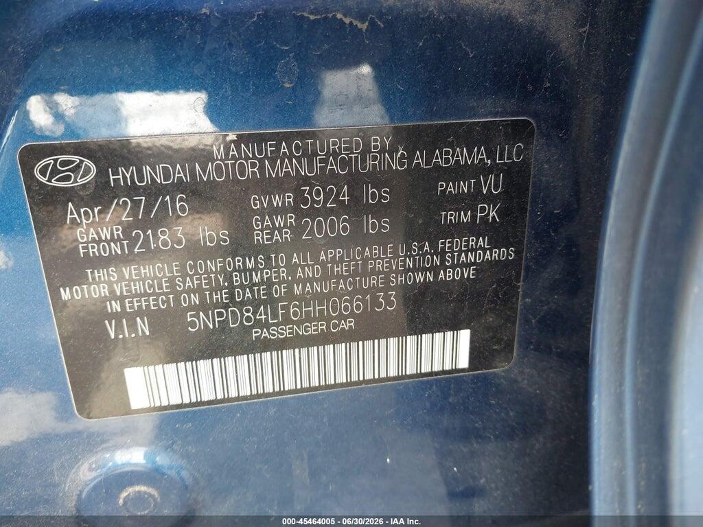 5NPD84LF6HH066133 2017 HYUNDAI ELANTRA photo no. 9