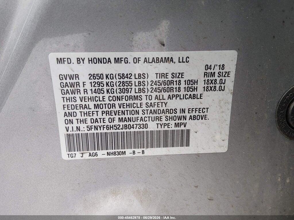 5FNYF6H52JB047330 2018 HONDA PILOT photo no. 9