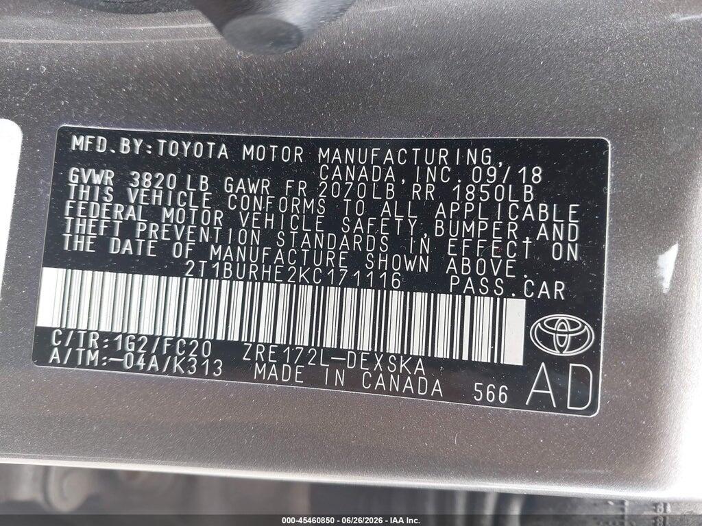 2T1BURHE2KC171116 2019 TOYOTA COROLLA photo no. 9