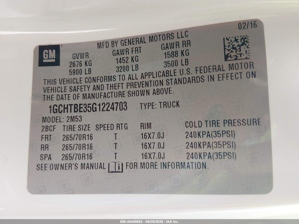 1GCHTBE35G1224703 2016 CHEVROLET COLORADO photo no. 9
