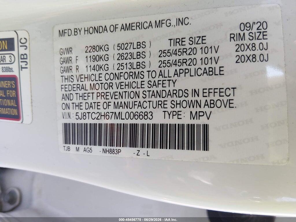 5J8TC2H67ML006683 2021 ACURA RDX photo no. 9