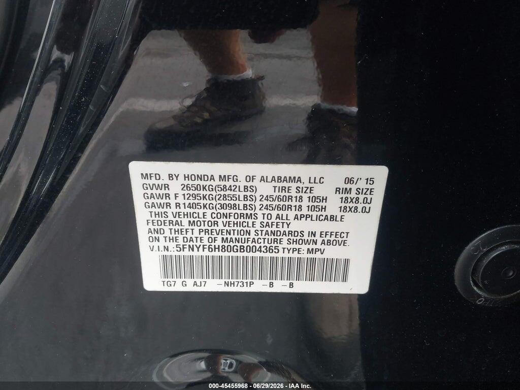 5FNYF6H80GB004365 2016 HONDA PILOT photo no. 9