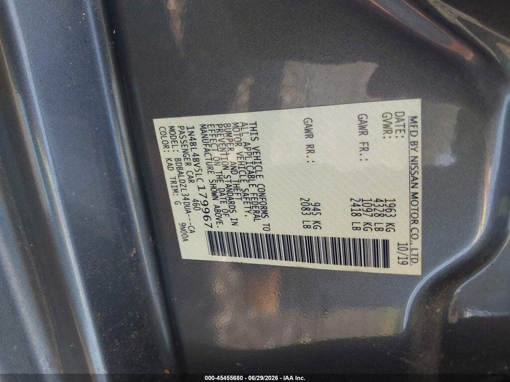 1N4BL4BV5LC179967 2020 NISSAN ALTIMA photo no. 9