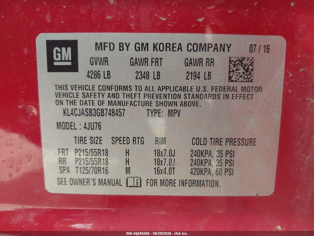 KL4CJASB3GB748457 2016 BUICK ENCORE photo no. 9
