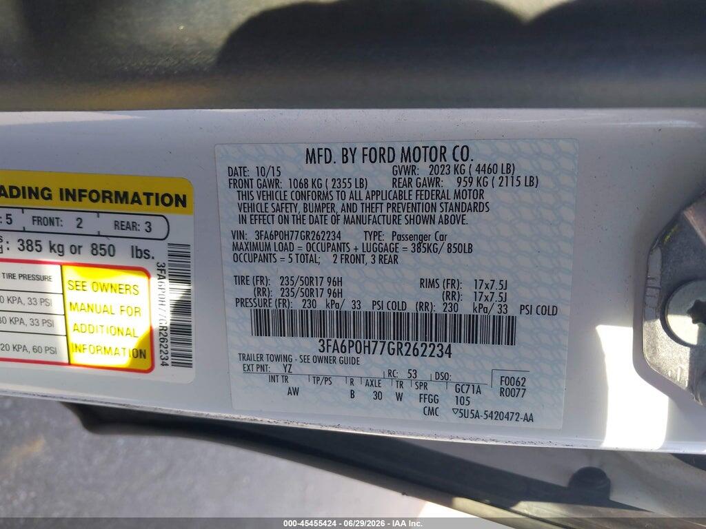 3FA6P0H77GR262234 2016 FORD FUSION photo no. 9