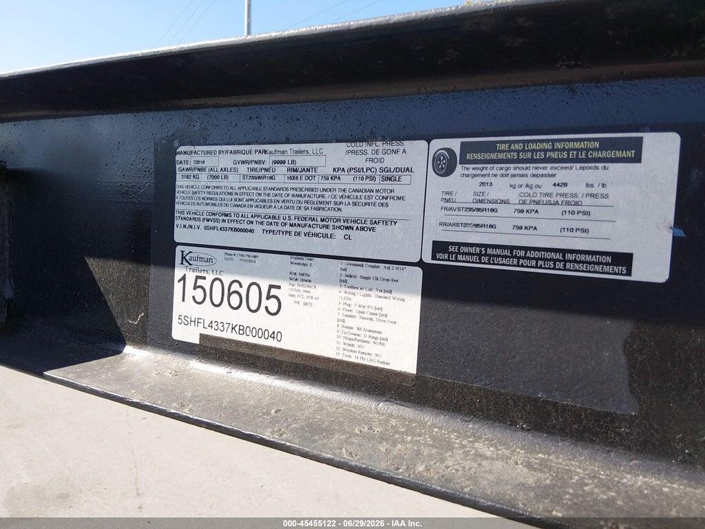 5SHFL4337KB000040 2019 KAUFMAN TRAILER photo no. 9