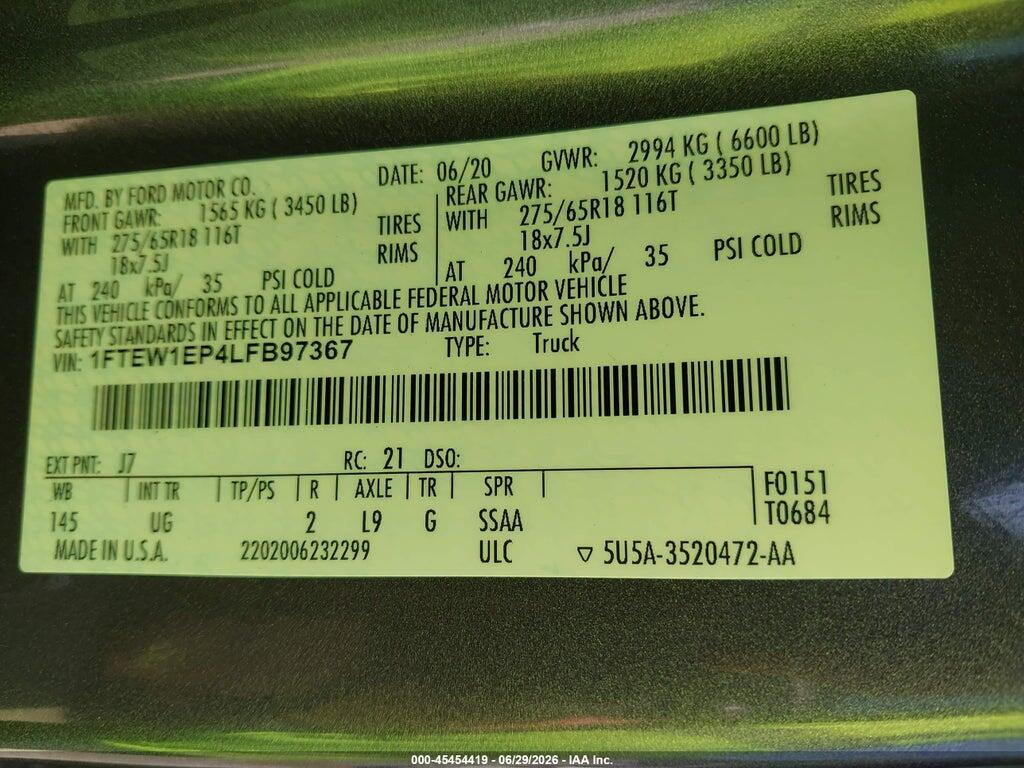 1FTEW1EP4LFB97367 2020 FORD F-150 photo no. 9