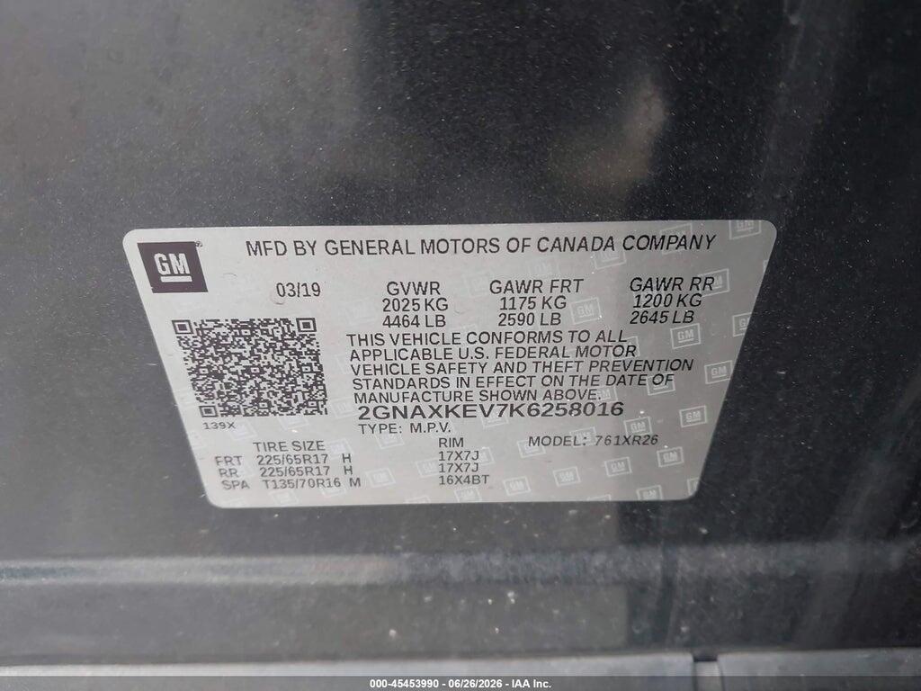 2GNAXKEV7K6258016 2019 CHEVROLET EQUINOX photo no. 9