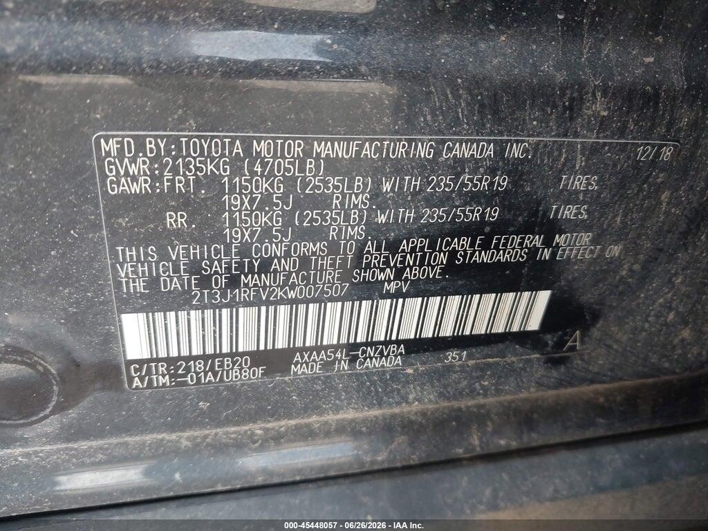 2T3J1RFV2KW007507 2019 TOYOTA RAV4 photo no. 9