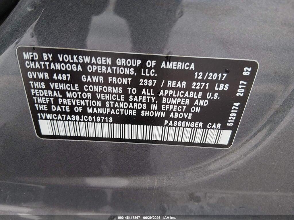 1VWCA7A38JC019713 2018 VOLKSWAGEN PASSAT photo no. 9
