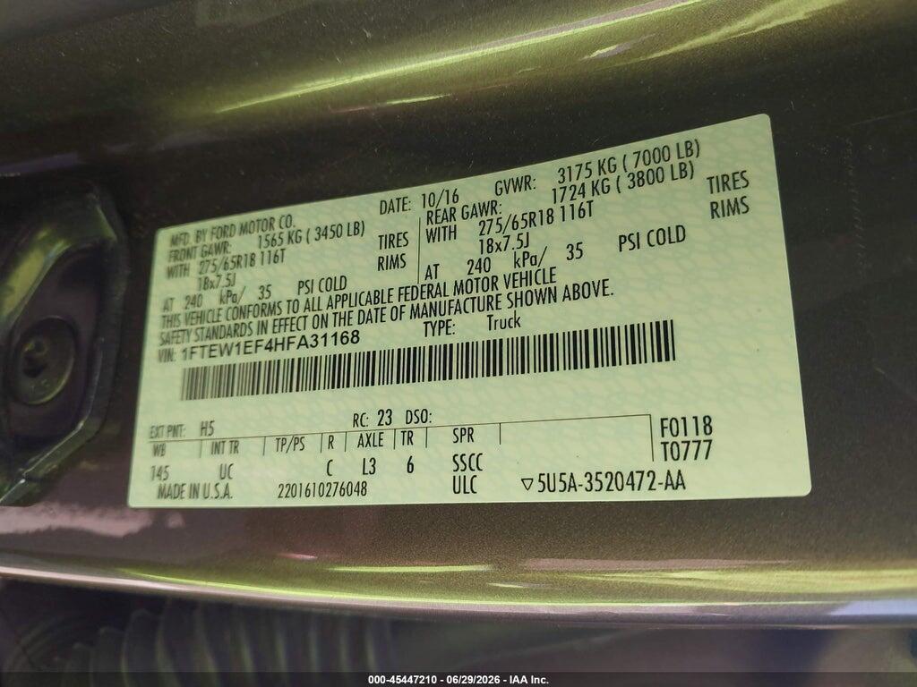 1FTEW1EF4HFA31168 2017 FORD F-150 photo no. 9