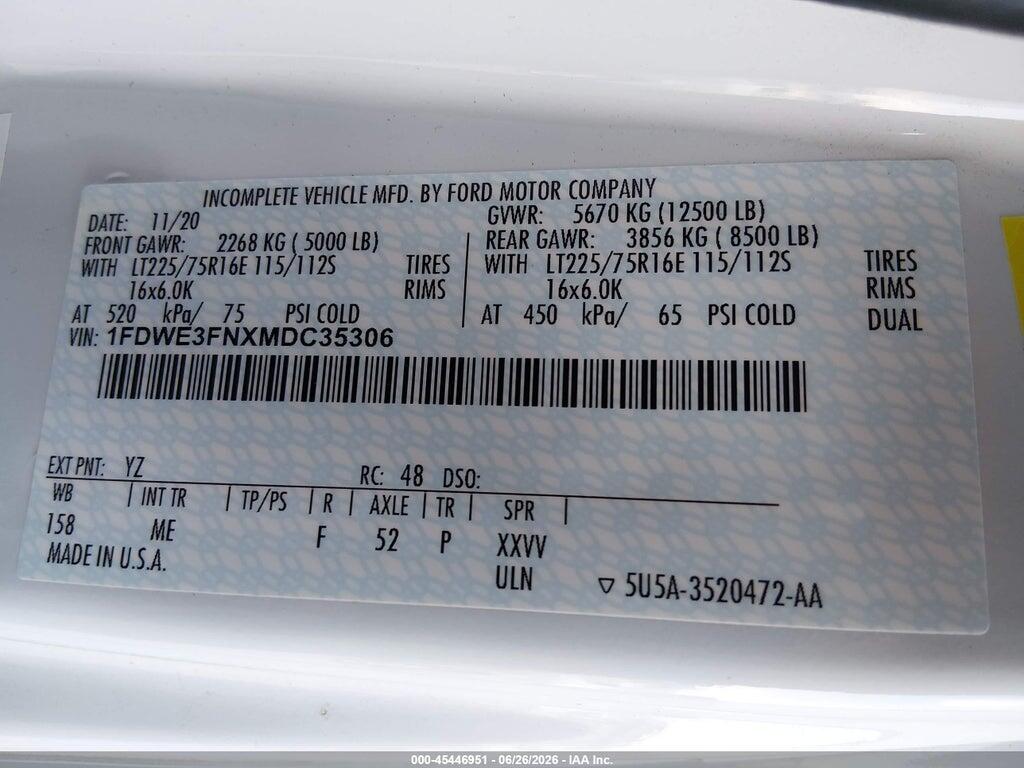 1FDWE3FNXMDC35306 2021 FORD E-350 CUTAWAY photo no. 8