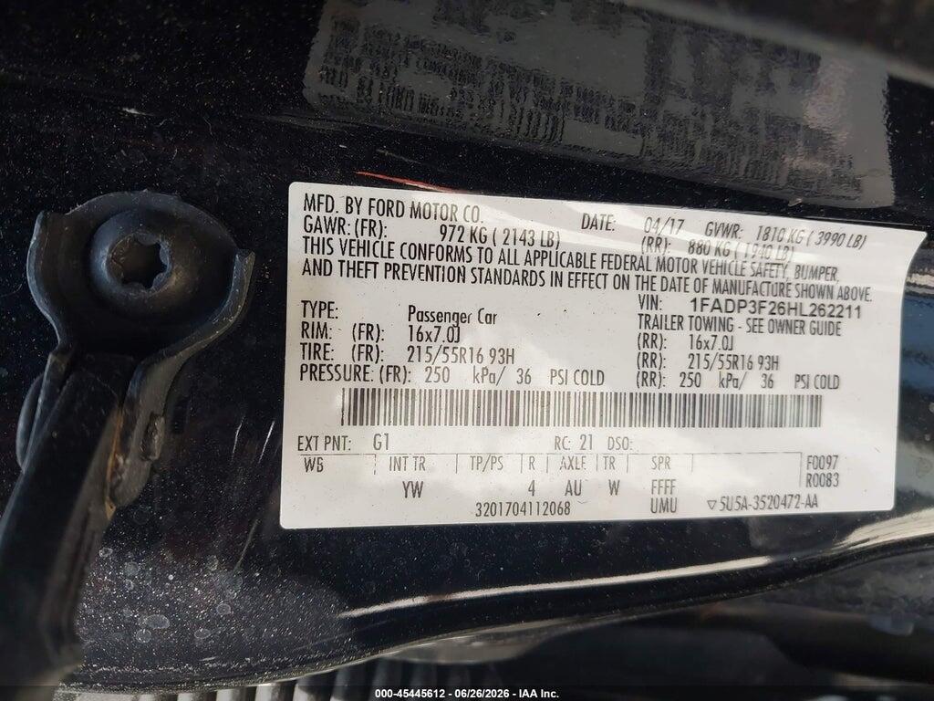 1FADP3F26HL262211 2017 FORD FOCUS photo no. 9