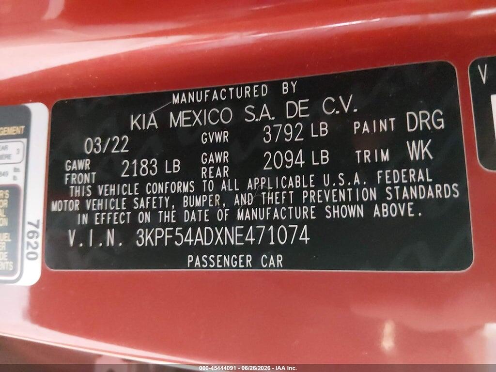 3KPF54ADXNE471074 2022 KIA FORTE photo no. 9