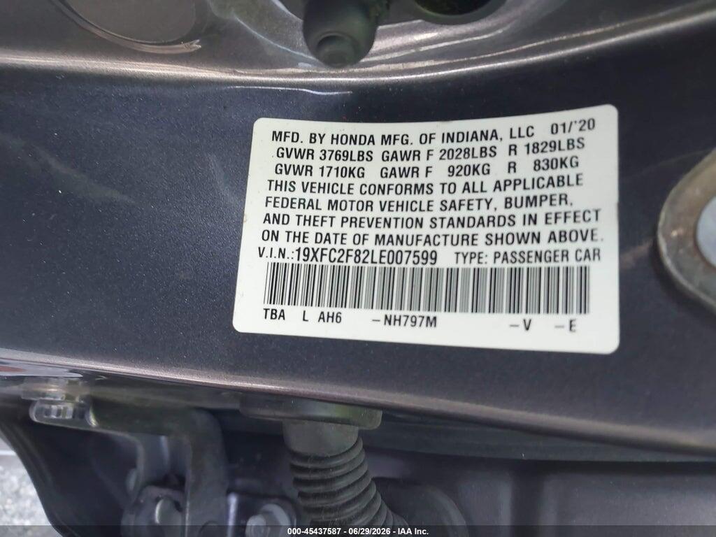 19XFC2F82LE007599 2020 HONDA CIVIC photo no. 9