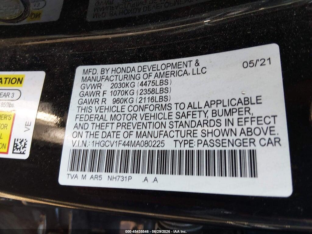 1HGCV1F44MA080225 2021 HONDA ACCORD photo no. 9