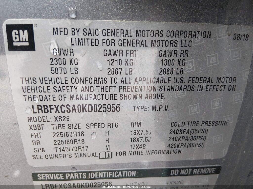 LRBFXCSA0KD025956 2019 BUICK ENVISION photo no. 9