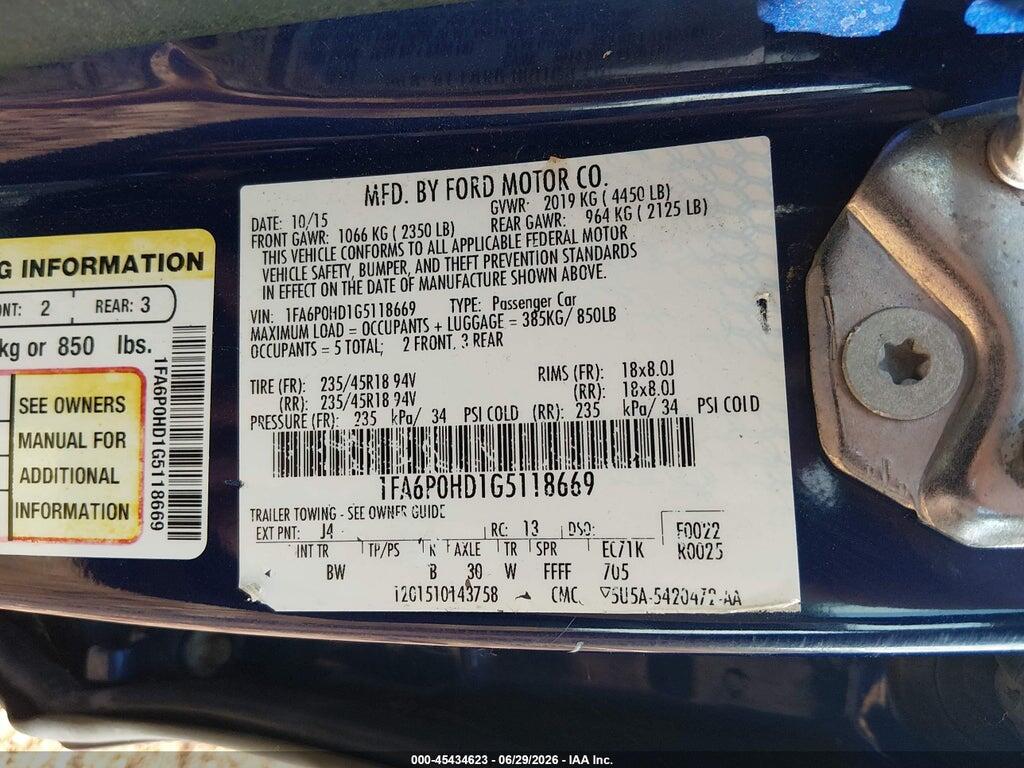 1FA6P0HD1G5118669 2016 FORD FUSION photo no. 9