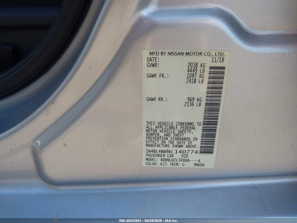 1N4BL4BW9KC140774 2019 NISSAN ALTIMA photo no. 9