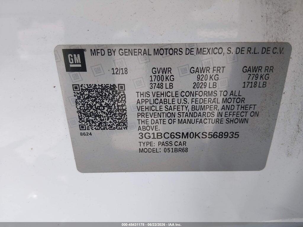 3G1BC6SM0KS568935 2019 CHEVROLET CRUZE photo no. 9