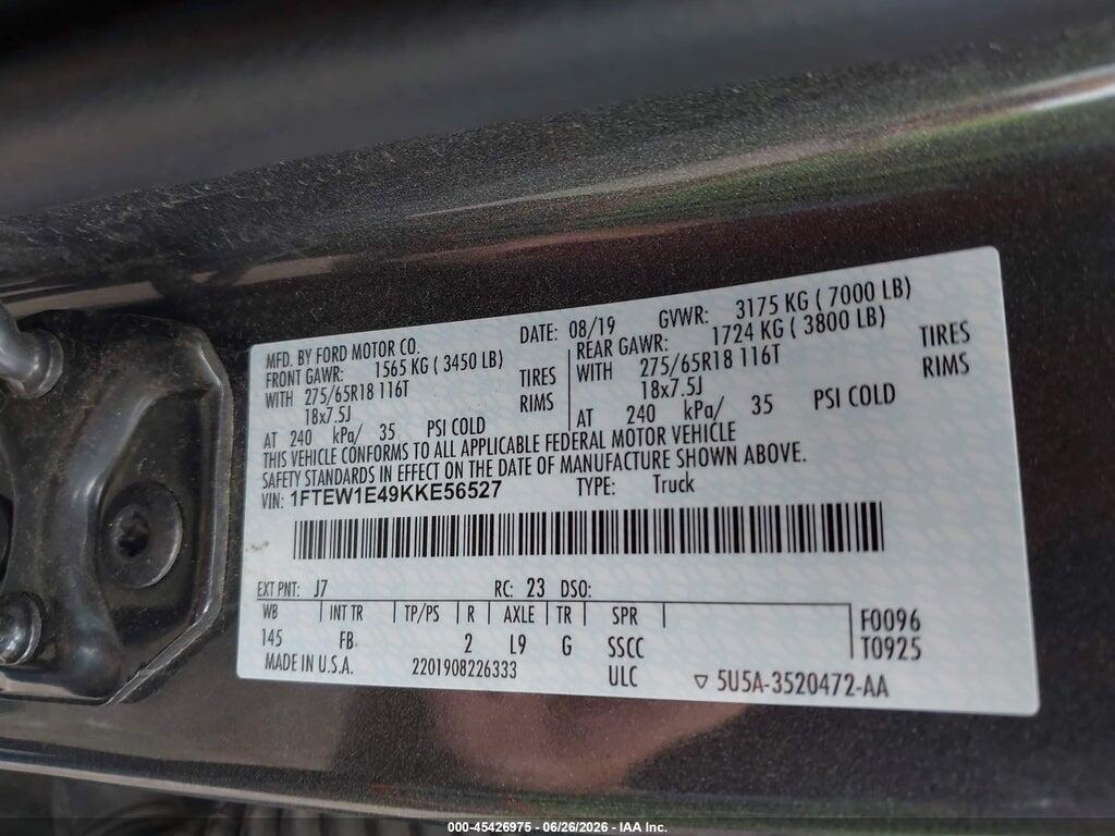 1FTEW1E49KKE56527 2019 FORD F-150 photo no. 9