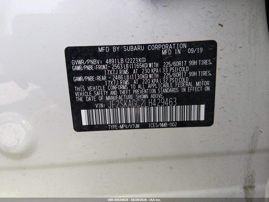 JF2SKAGC2LH429463 2020 SUBARU FORESTER photo no. 9