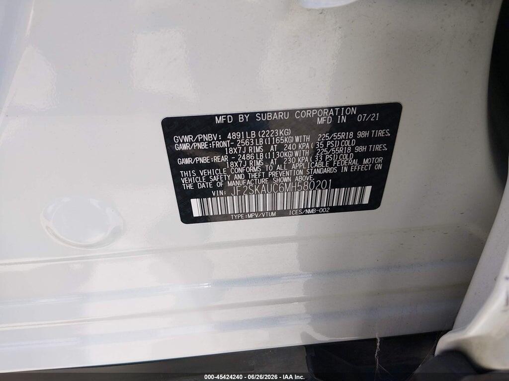JF2SKAUC6MH580201 2021 SUBARU FORESTER photo no. 9