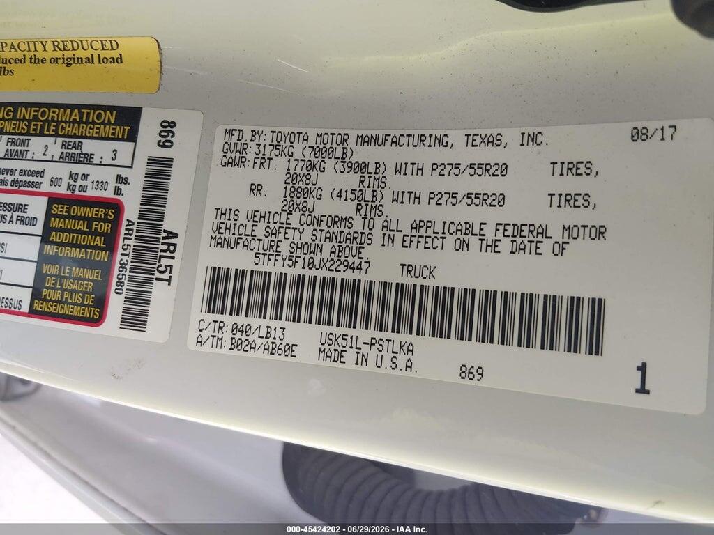5TFFY5F10JX229447 2018 TOYOTA TUNDRA photo no. 9