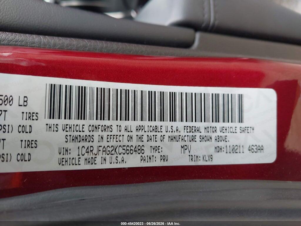 1C4RJFAG2KC566486 2019 JEEP GRAND CHEROKEE photo no. 9