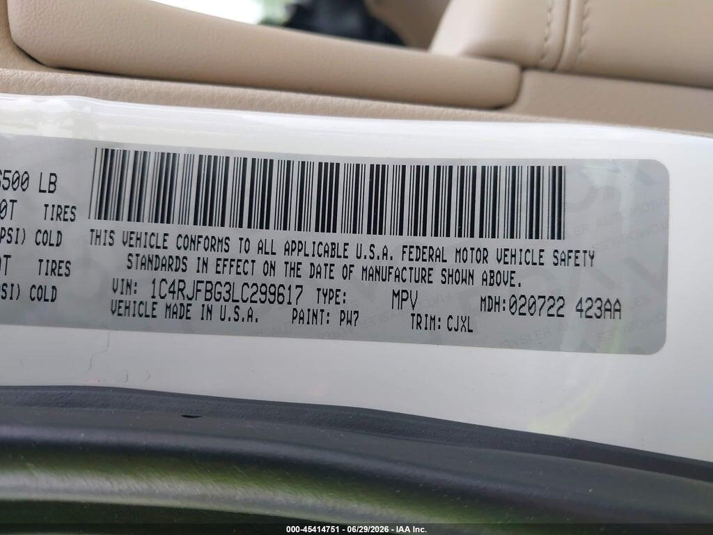 1C4RJFBG3LC299617 2020 JEEP GRAND CHEROKEE photo no. 9