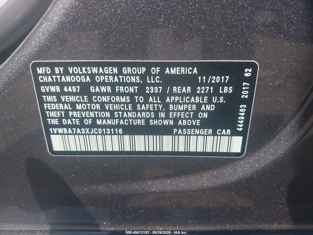 1VWBA7A3XJC013116 2018 VOLKSWAGEN PASSAT photo no. 9