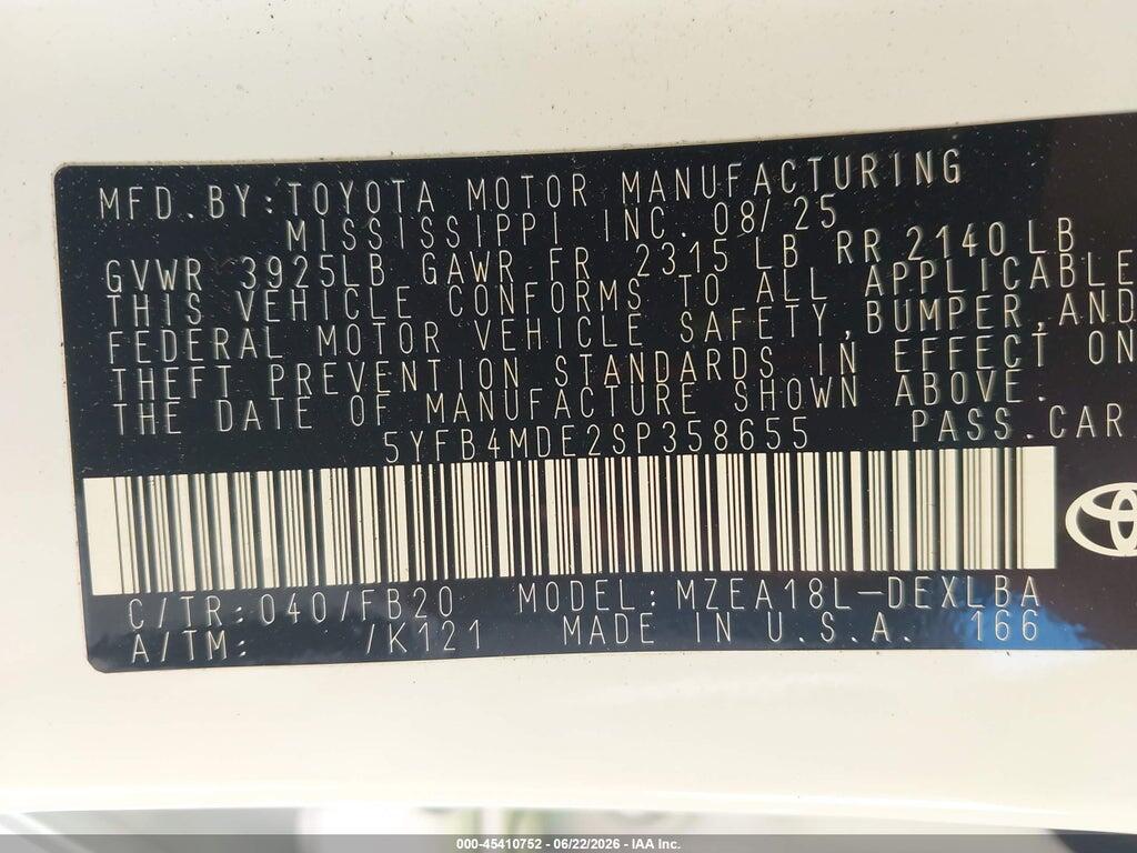 5YFB4MDE2SP358655 2025 TOYOTA COROLLA photo no. 9