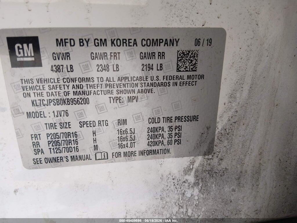 KL7CJPSB0KB956200 2019 CHEVROLET TRAX photo no. 9